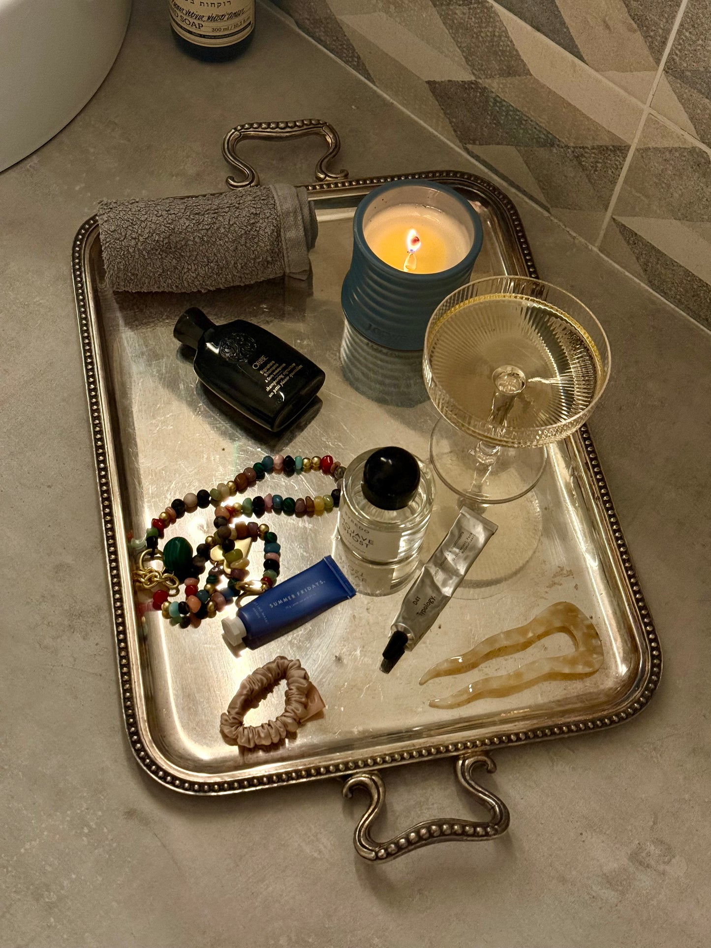 Vintage silver-plated serving tray with handles