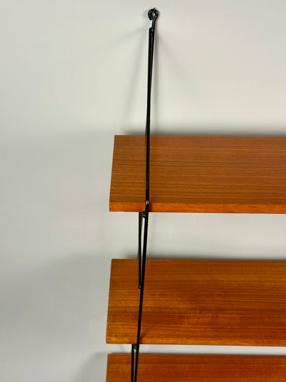 Vintage wall shelf with three teak veneer shelves