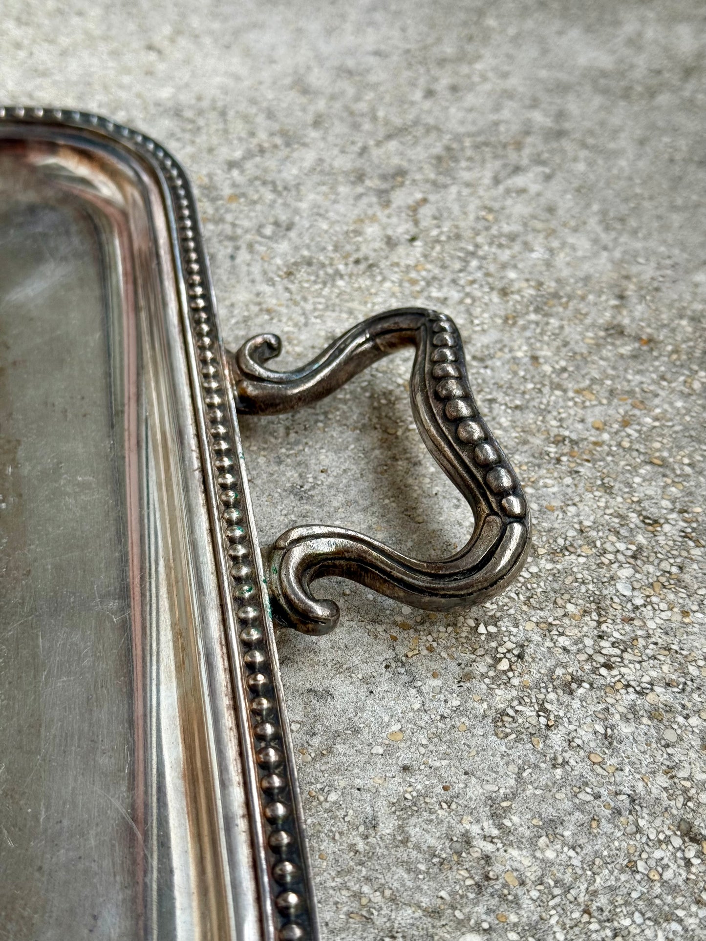 Vintage silver-plated serving tray with handles