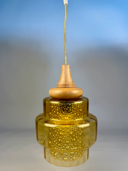 Vintage amber glass pendant lamp, 1960–70s style