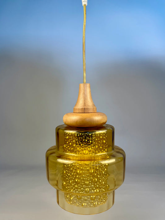 Vintage amber glass pendant lamp, 1960–70s style