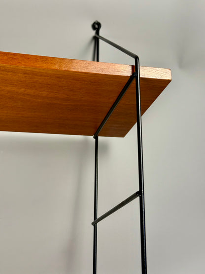 Vintage wall shelf with three teak veneer shelves