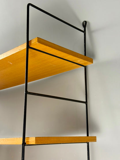 Vintage wall shelf with three wood veneer shelves