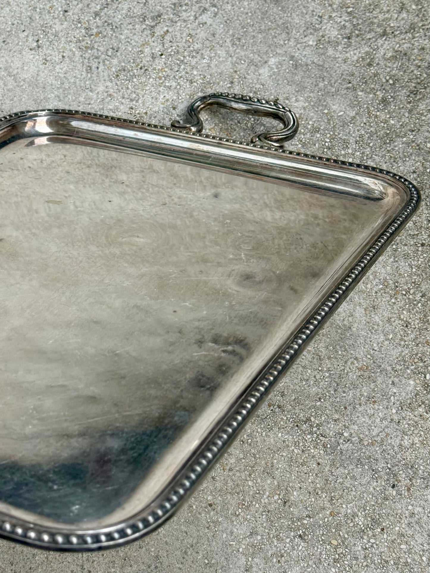 Vintage silver-plated serving tray with handles