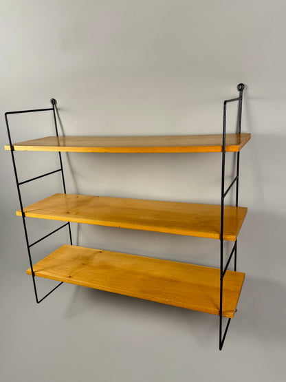 Vintage wall shelf with three wood veneer shelves