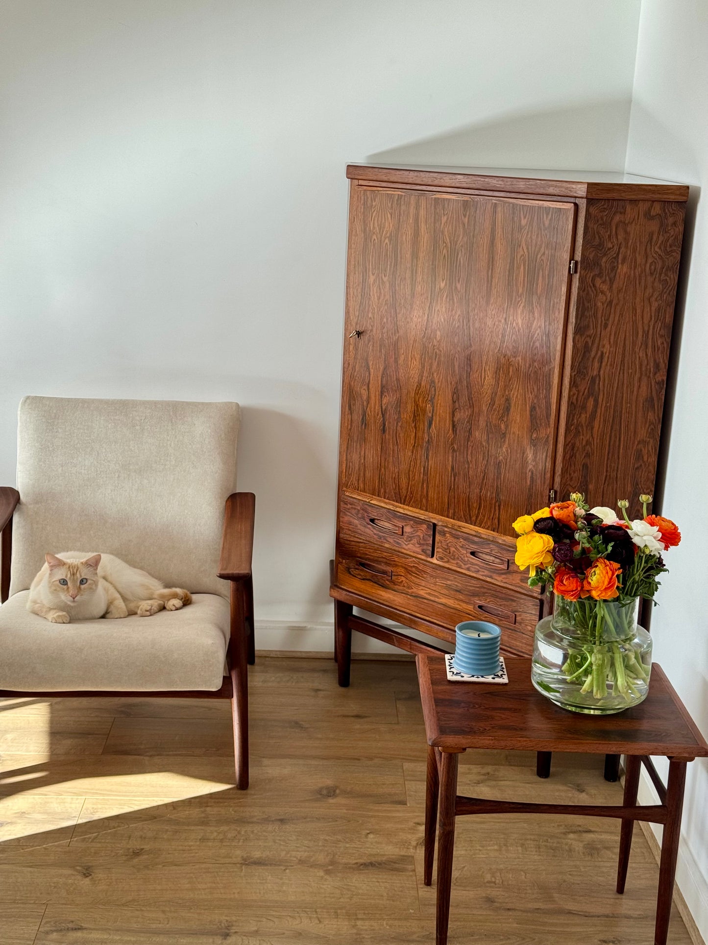 Scandinavian rosewood corner cabinet, Denmark, 1960s