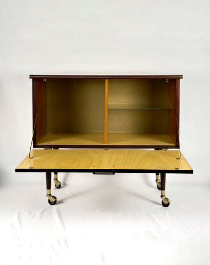 Mid-Century Modern Bar Cabinet on Brass Casters