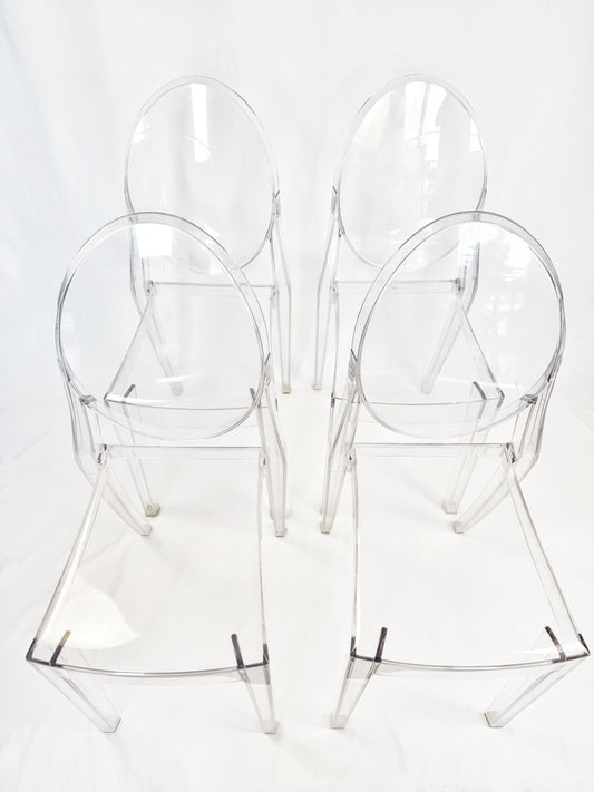 Set of 4 Victoria Ghost Chairs by Philippe Starck for Kartell – Transparent, Stackable Design