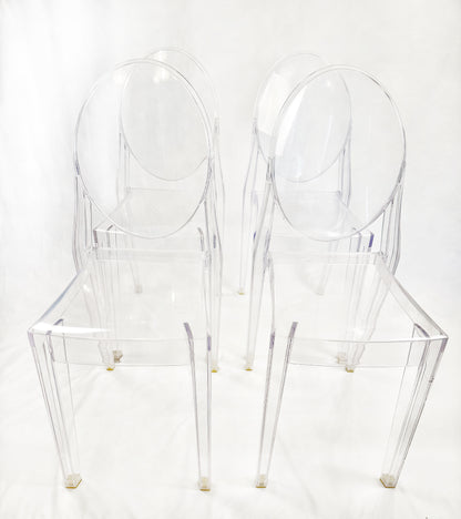 Set of 4 Victoria Ghost Chairs by Philippe Starck for Kartell – Transparent, Stackable Design