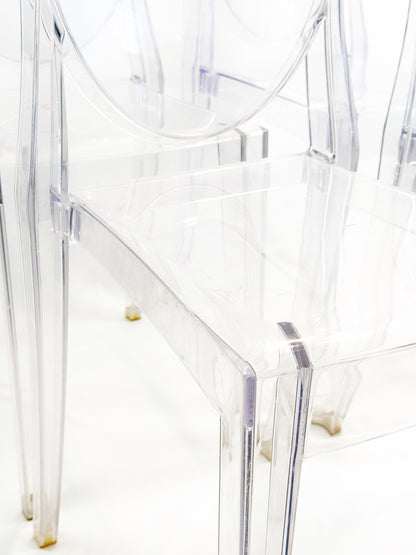 Set of 4 Victoria Ghost Chairs by Philippe Starck for Kartell – Transparent, Stackable Design