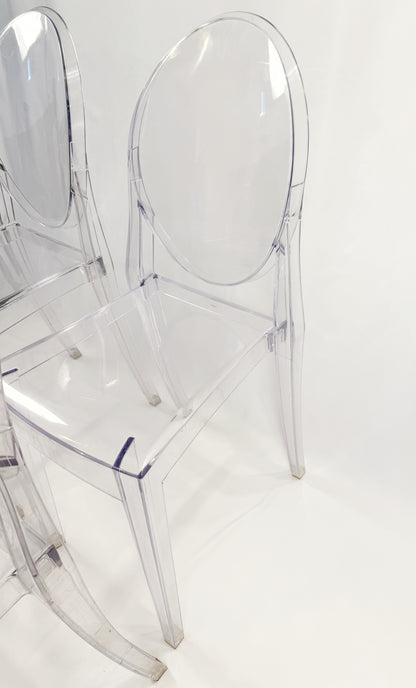 Set of 4 Victoria Ghost Chairs by Philippe Starck for Kartell – Transparent, Stackable Design