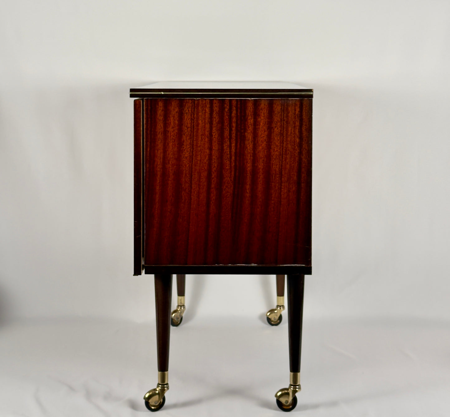 Mid-Century Modern Bar Cabinet on Brass Casters