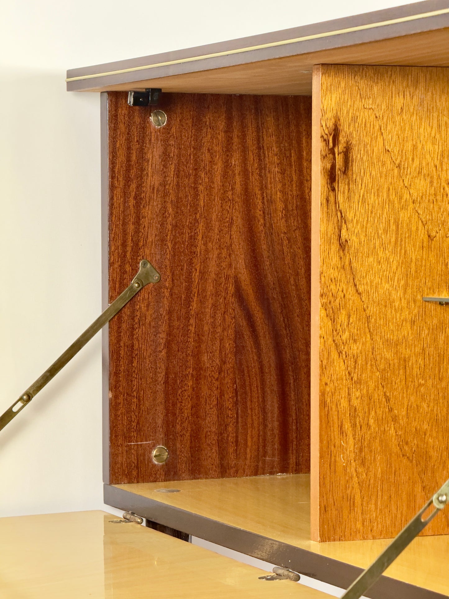 Mid-Century Modern Bar Cabinet on Brass Casters