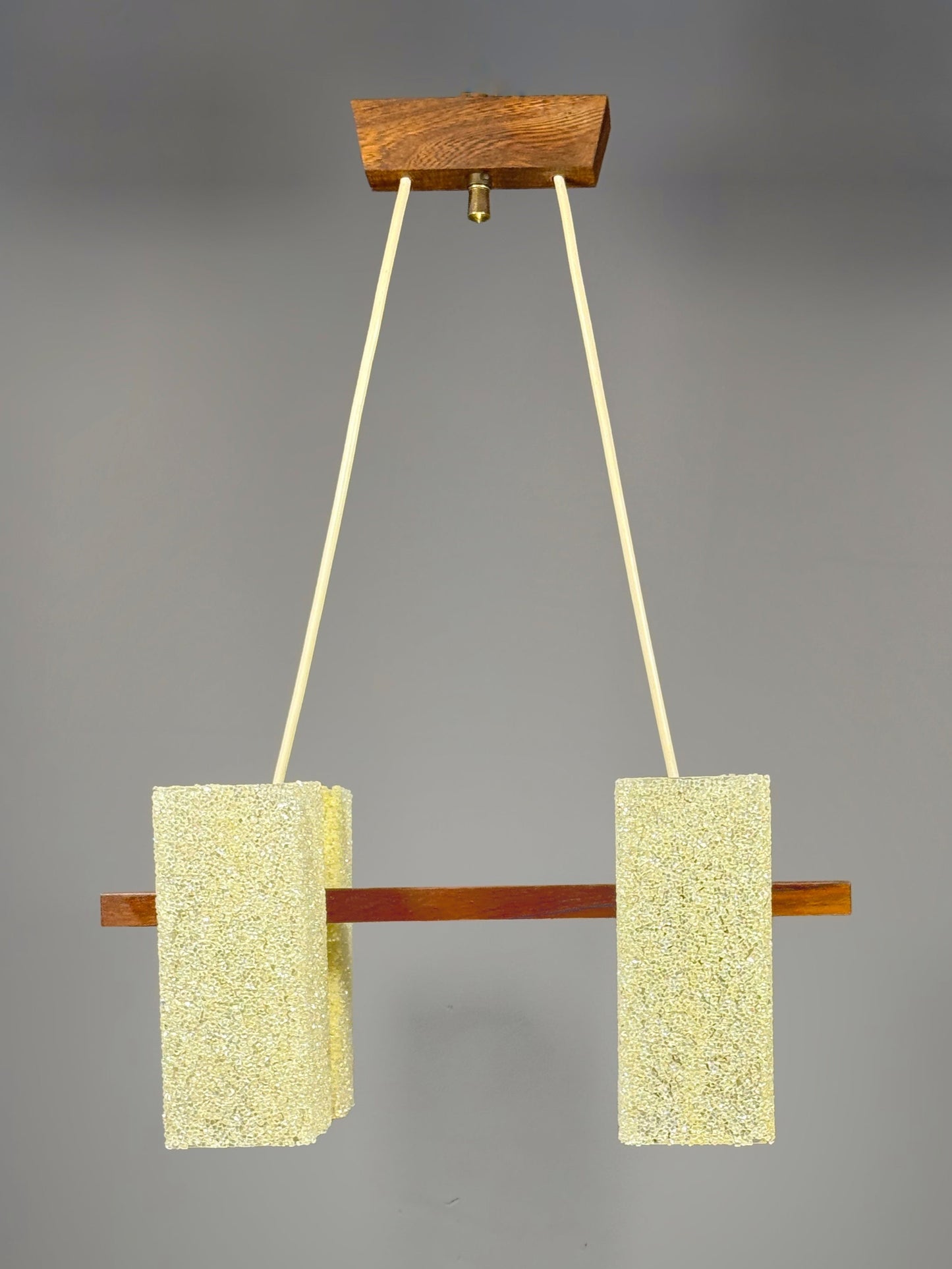 Scandinavian Chandelier in Solid Teak with Plexiglass Resin Shades – 1960s