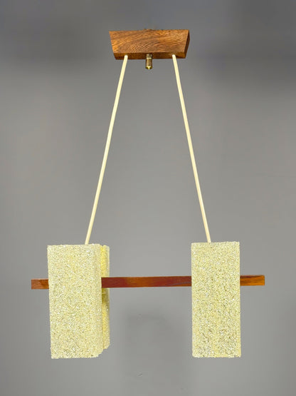 Scandinavian Chandelier in Solid Teak with Plexiglass Resin Shades – 1960s