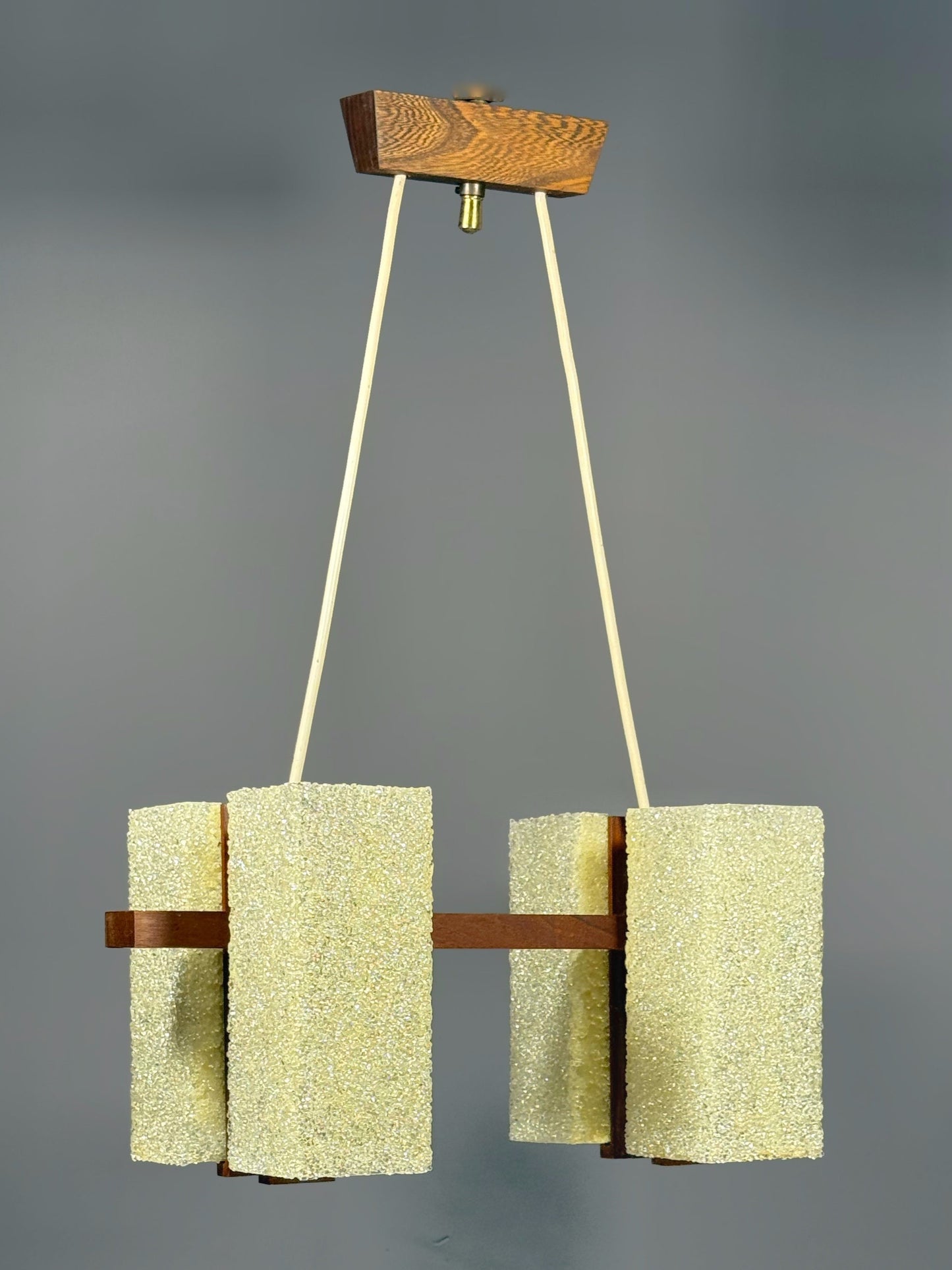 Scandinavian Chandelier in Solid Teak with Plexiglass Resin Shades – 1960s