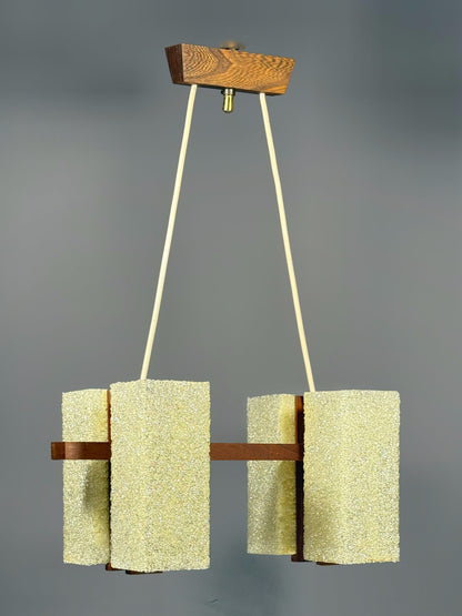 Scandinavian Chandelier in Solid Teak with Plexiglass Resin Shades – 1960s
