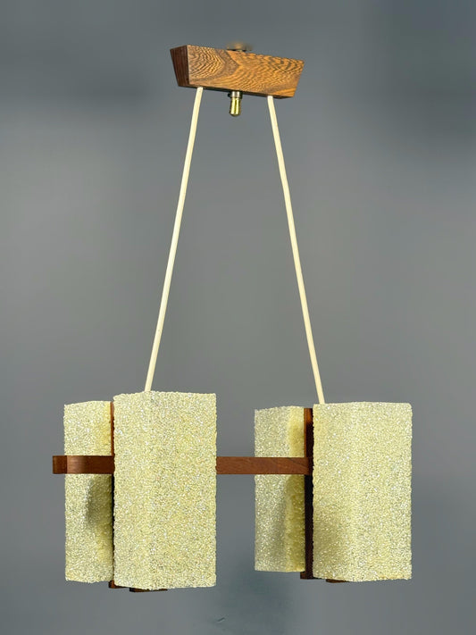 Scandinavian Chandelier in Solid Teak with Plexiglass Resin Shades – 1960s