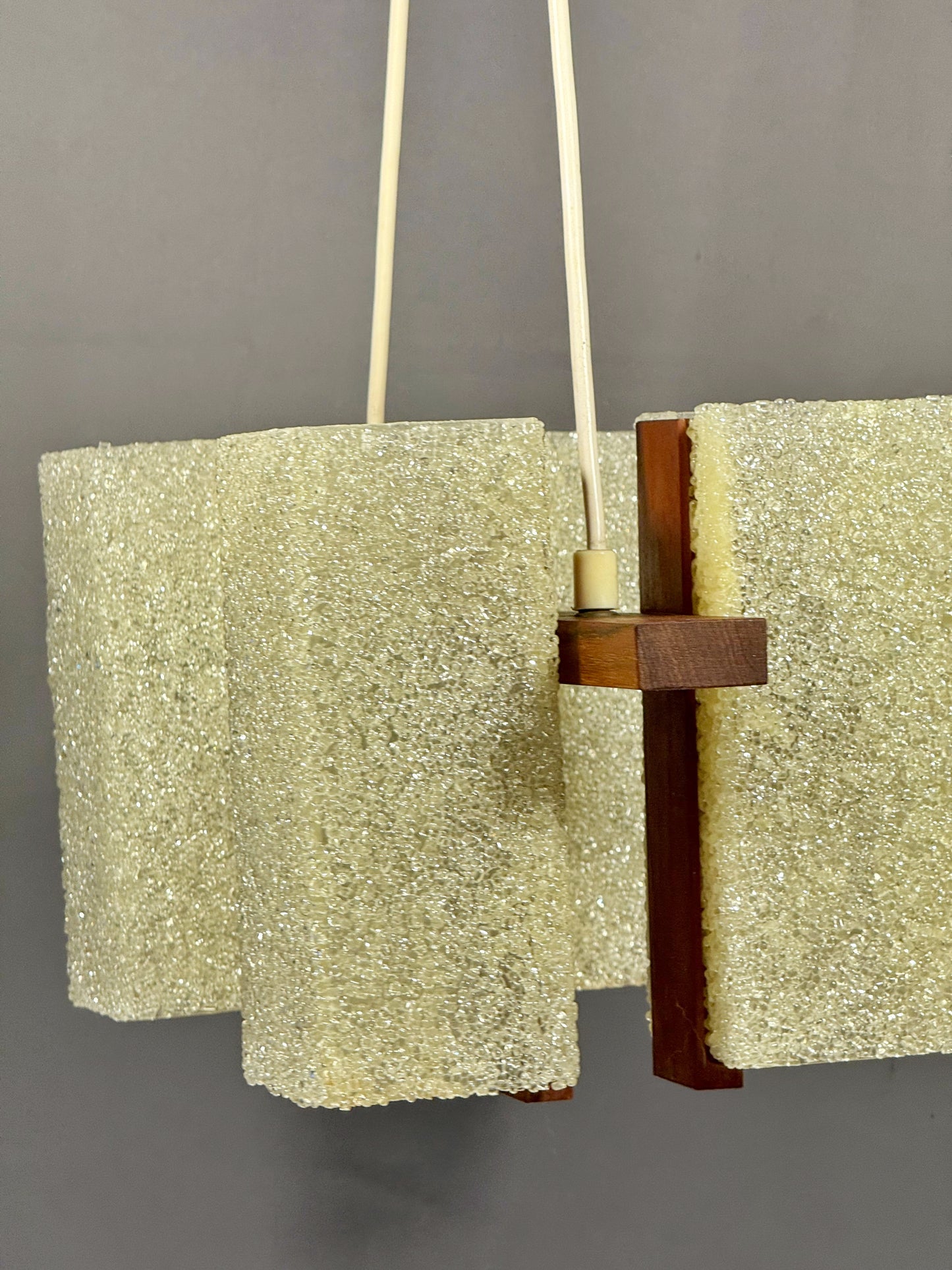 Scandinavian Chandelier in Solid Teak with Plexiglass Resin Shades – 1960s