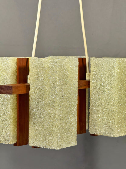Scandinavian Chandelier in Solid Teak with Plexiglass Resin Shades – 1960s