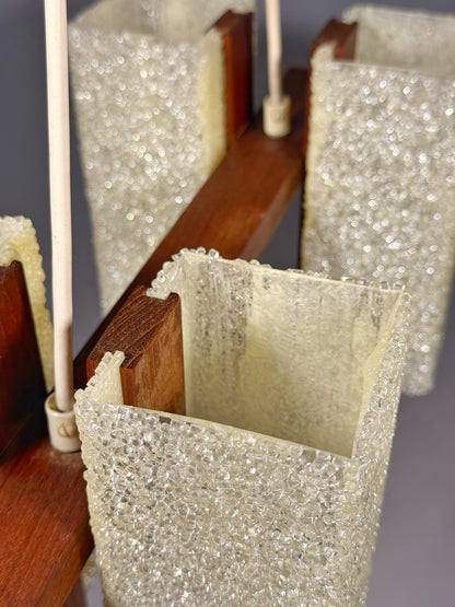 Scandinavian Chandelier in Solid Teak with Plexiglass Resin Shades – 1960s