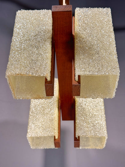 Scandinavian Chandelier in Solid Teak with Plexiglass Resin Shades – 1960s