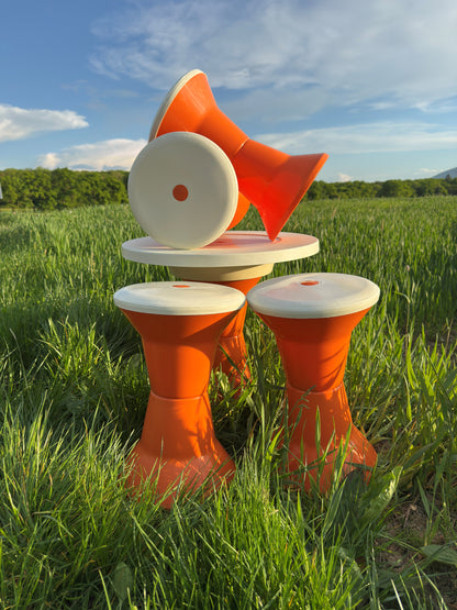 Space Age Stools and Table Set – Orange & White Plastic, Vintage Italian Style