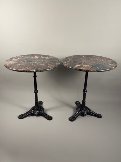 Vintage French bistro table with round marble top & cast iron base