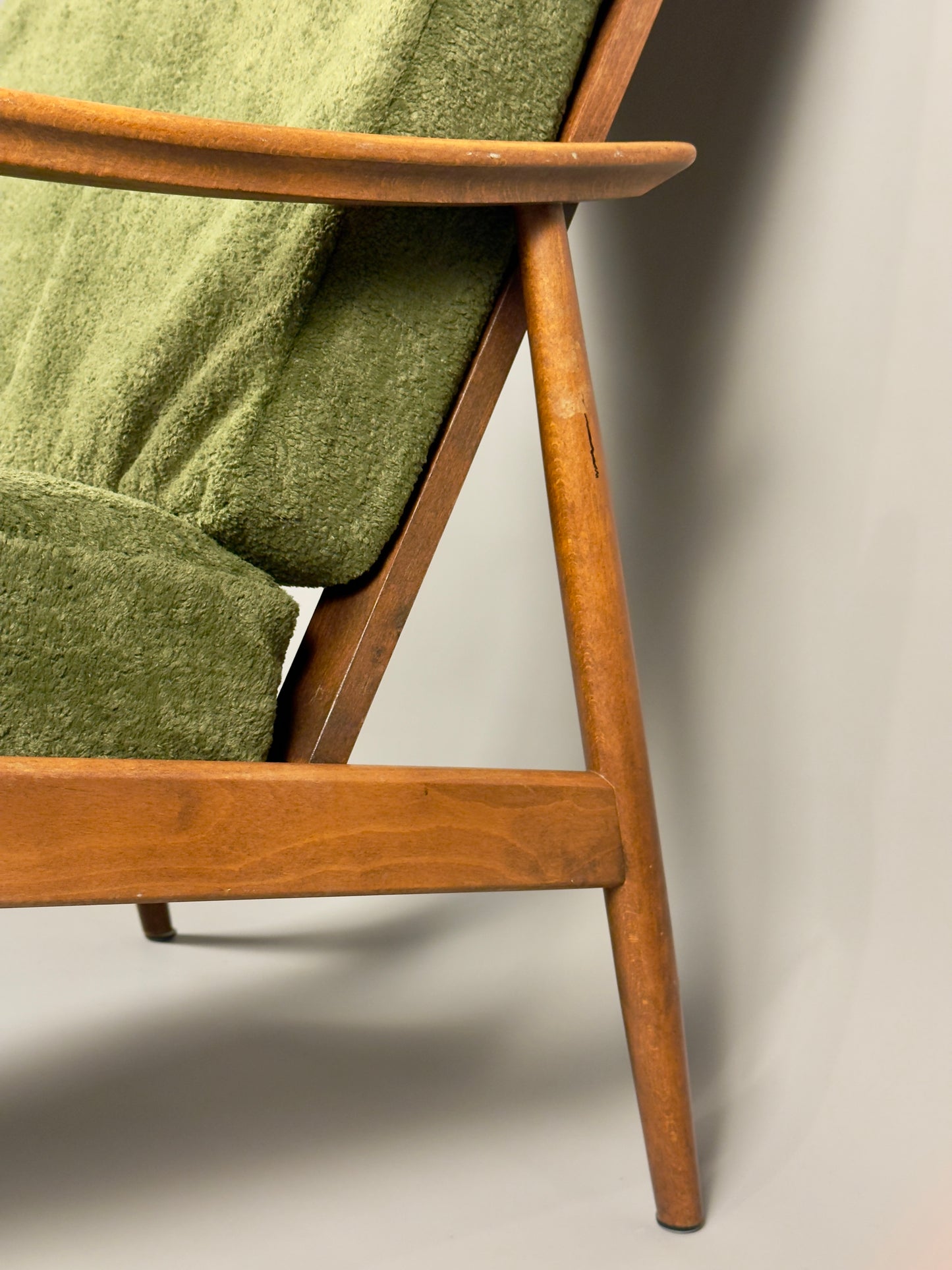 Scandinavian Lounge Chair – Green Upholstery, Beech Wood, Vintage