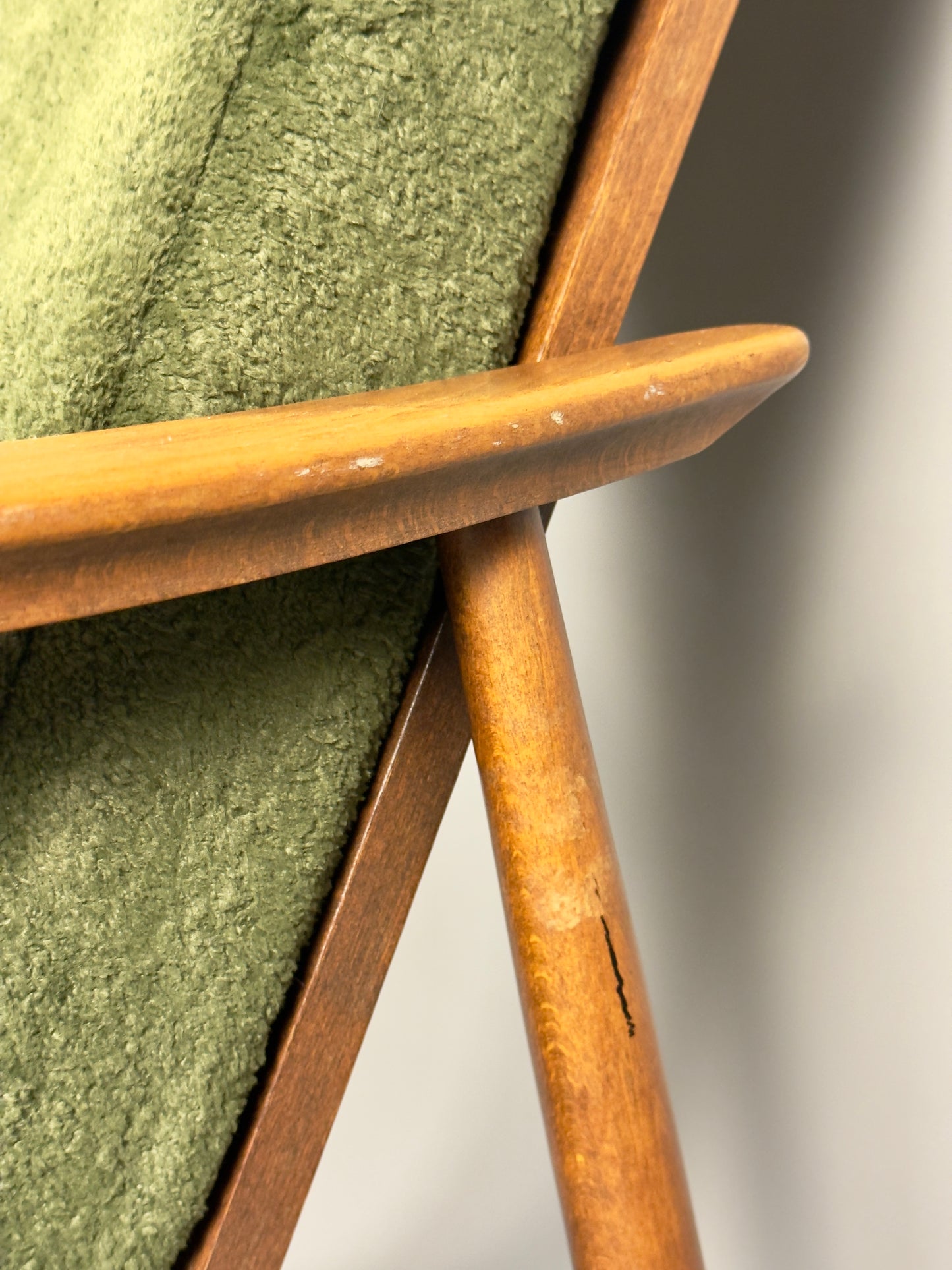 Scandinavian Lounge Chair – Green Upholstery, Beech Wood, Vintage