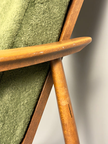 Scandinavian Lounge Chair – Green Upholstery, Beech Wood, Vintage