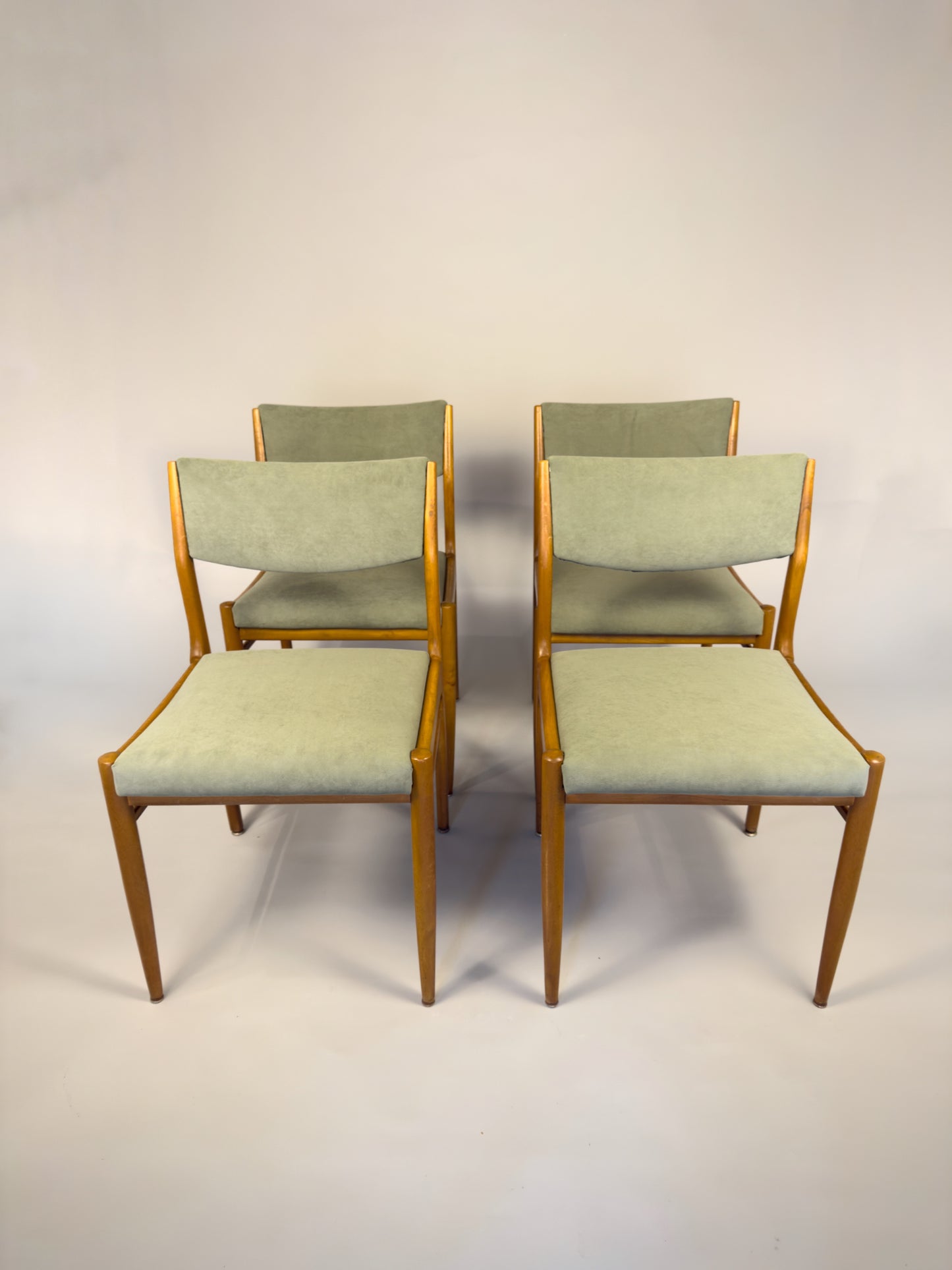 Set of four vintage Scandinavian dining chairs – beech wood & green upholstery