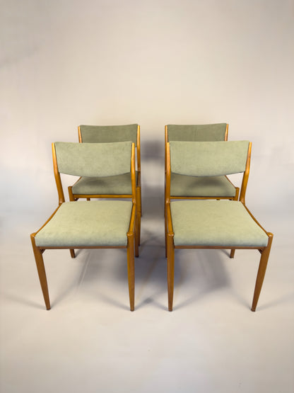 Set of four vintage Scandinavian dining chairs – beech wood & green upholstery