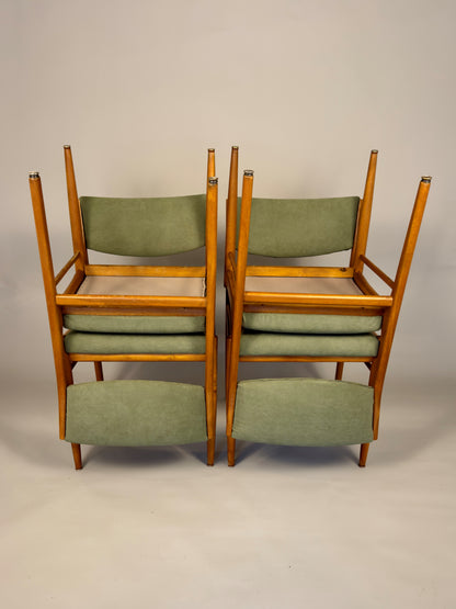 Set of four vintage Scandinavian dining chairs – beech wood & green upholstery