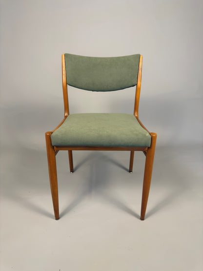 Set of four vintage Scandinavian dining chairs – beech wood & green upholstery