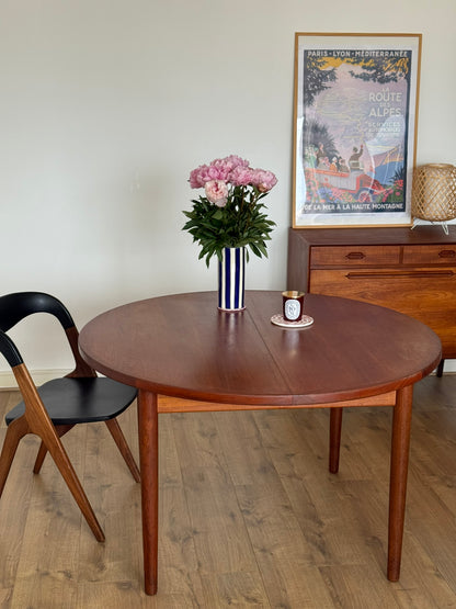 Teak round dining table with extension, 1960s