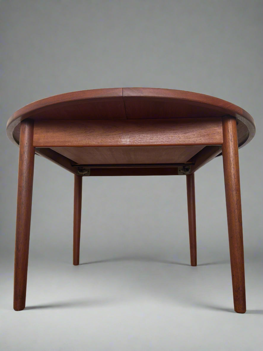 Teak round dining table with extension, 1960s
