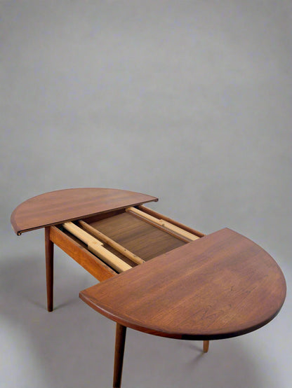 Teak round dining table with extension, 1960s