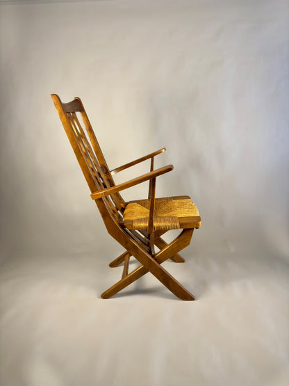 Folding armchair with woven seat – vintage French design