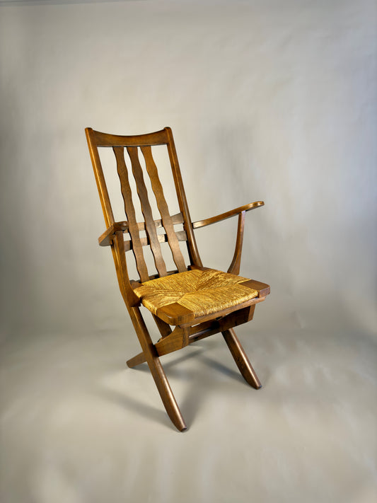 Folding armchair with woven seat – vintage French design