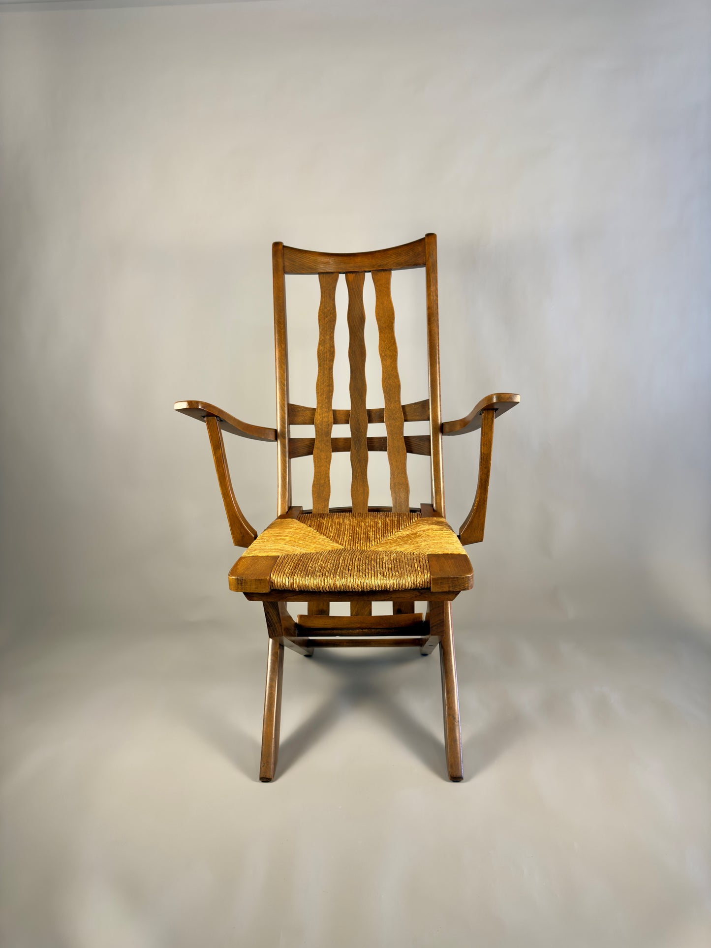 Folding armchair with woven seat – vintage French design