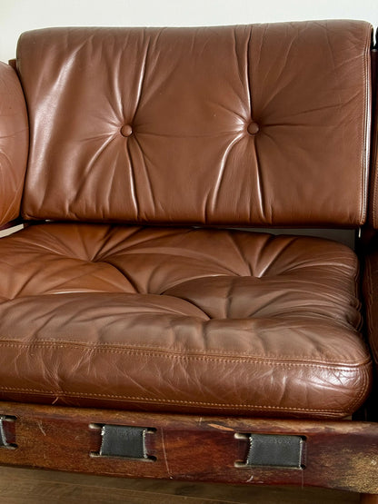 Three-Seater Sofa by Sven Ellekaer for Coja – Rosewood & Brown Leather, Scandinavian Modern