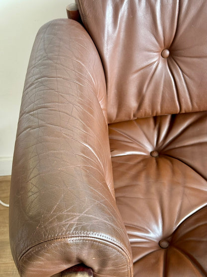 Three-Seater Sofa by Sven Ellekaer for Coja – Rosewood & Brown Leather, Scandinavian Modern