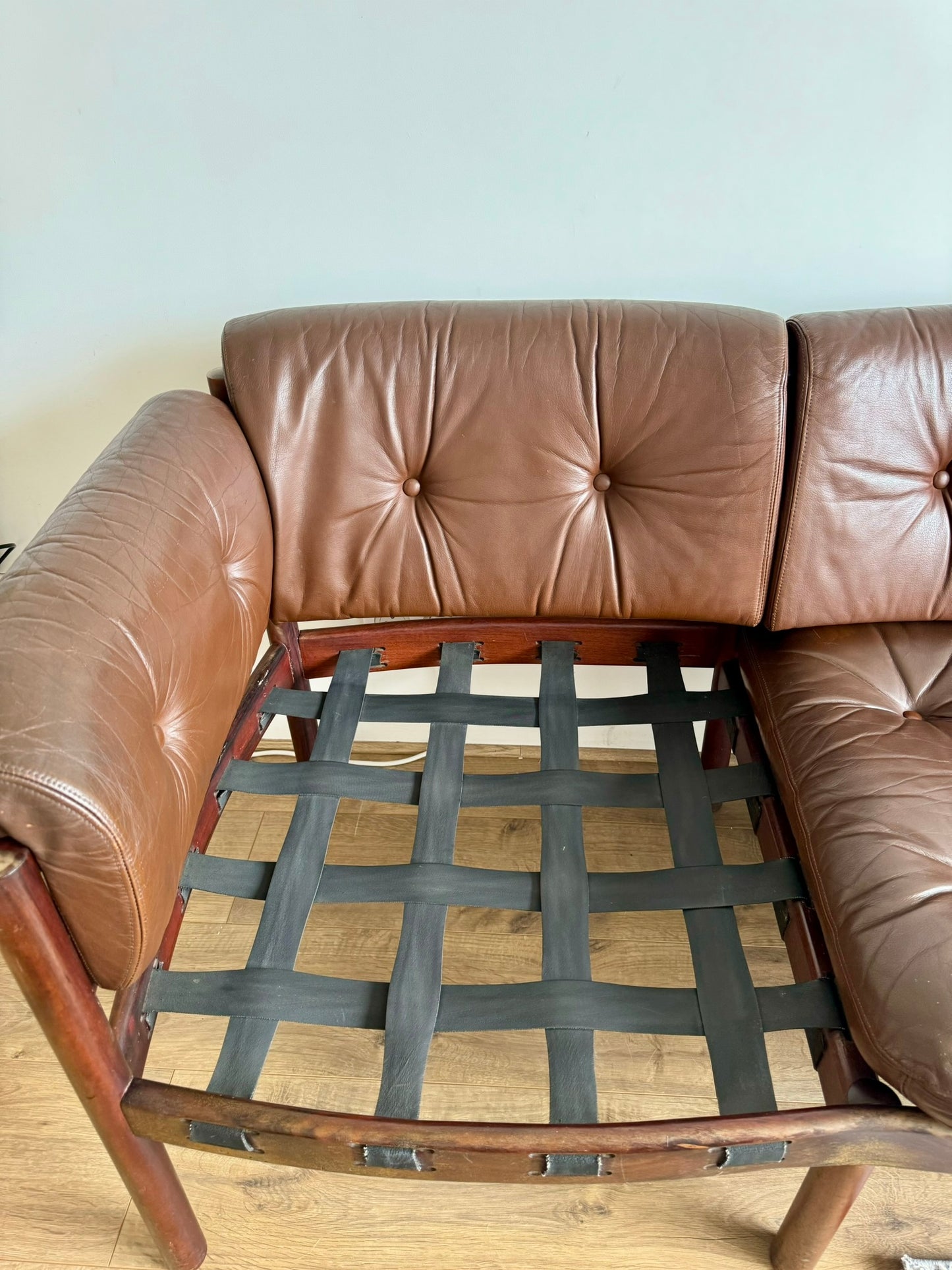 Three-Seater Sofa by Sven Ellekaer for Coja – Rosewood & Brown Leather, Scandinavian Modern