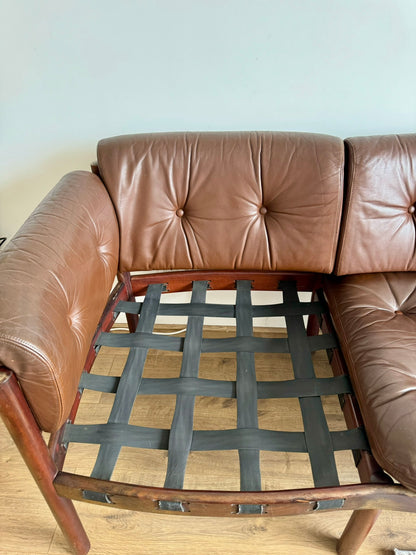 Three-Seater Sofa by Sven Ellekaer for Coja – Rosewood & Brown Leather, Scandinavian Modern