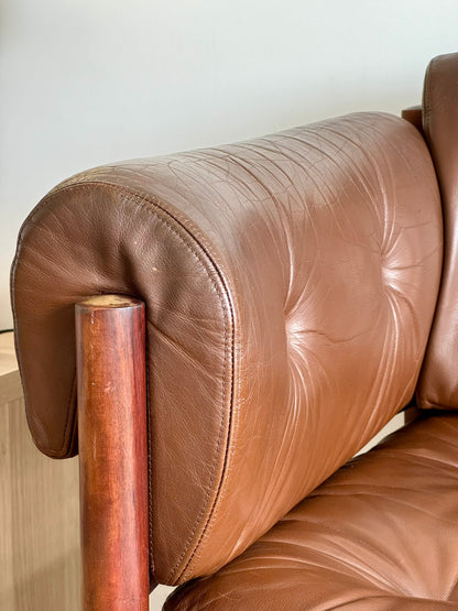 Three-Seater Sofa by Sven Ellekaer for Coja – Rosewood & Brown Leather, Scandinavian Modern