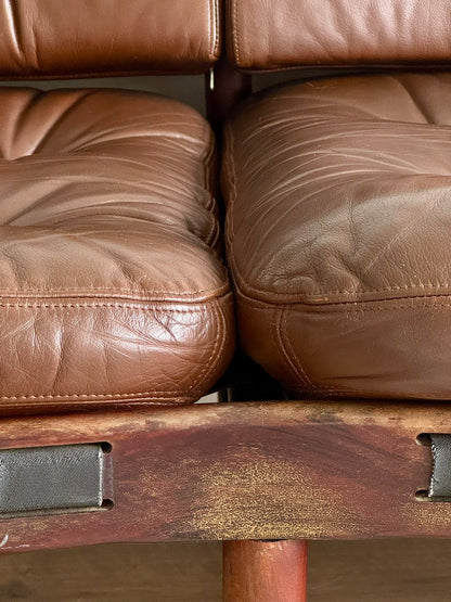 Three-Seater Sofa by Sven Ellekaer for Coja – Rosewood & Brown Leather, Scandinavian Modern