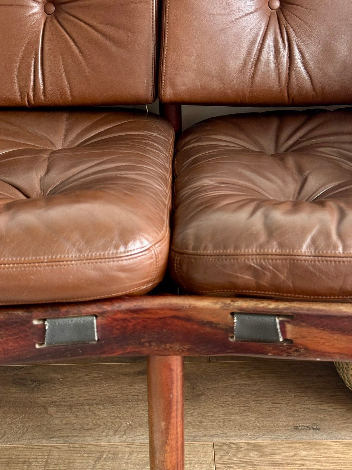 Three-Seater Sofa by Sven Ellekaer for Coja – Rosewood & Brown Leather, Scandinavian Modern