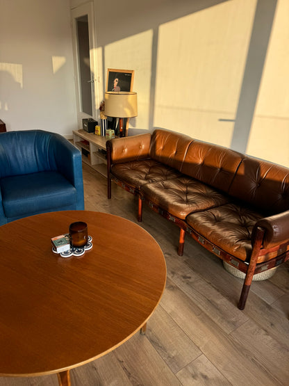 Three-Seater Sofa by Sven Ellekaer for Coja – Rosewood & Brown Leather, Scandinavian Modern