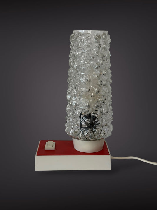 Table Lamp by Hawill – Textured Glass Shade & Red Base, 1960s–70s
